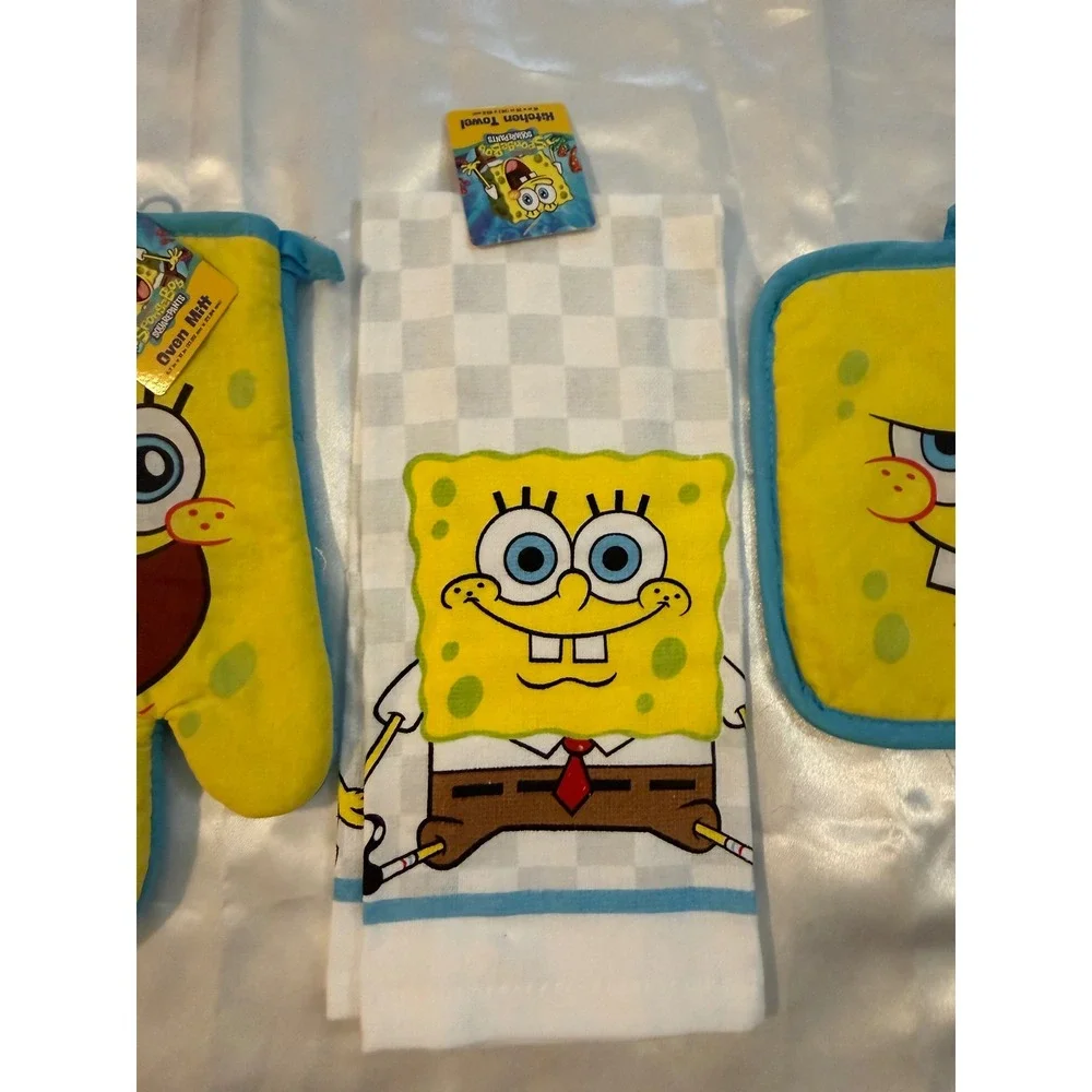 Nickelodeon SpongeBob SquarePants 3pc Kitchen Set Oven Mitt Towel Pot Holder NEW